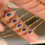French 18k Gold-Plated Sapphire Bracelet Retro 925 Sterling Silver Jewelry