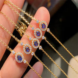 French 18k Gold-Plated Sapphire Bracelet Retro 925 Sterling Silver Jewelry