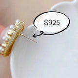 French Style S925 Silver Pearl Earrings, Hypoallergenic Square Earrings
