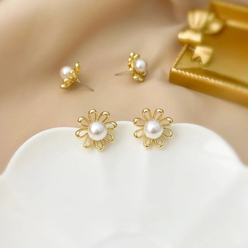 French Style S925 Silver Pearl Earrings, Hypoallergenic Square Earrings