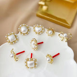 French Style S925 Silver Pearl Earrings, Hypoallergenic Square Earrings