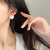 French Style S925 Silver Pearl Earrings, Hypoallergenic Square Earrings