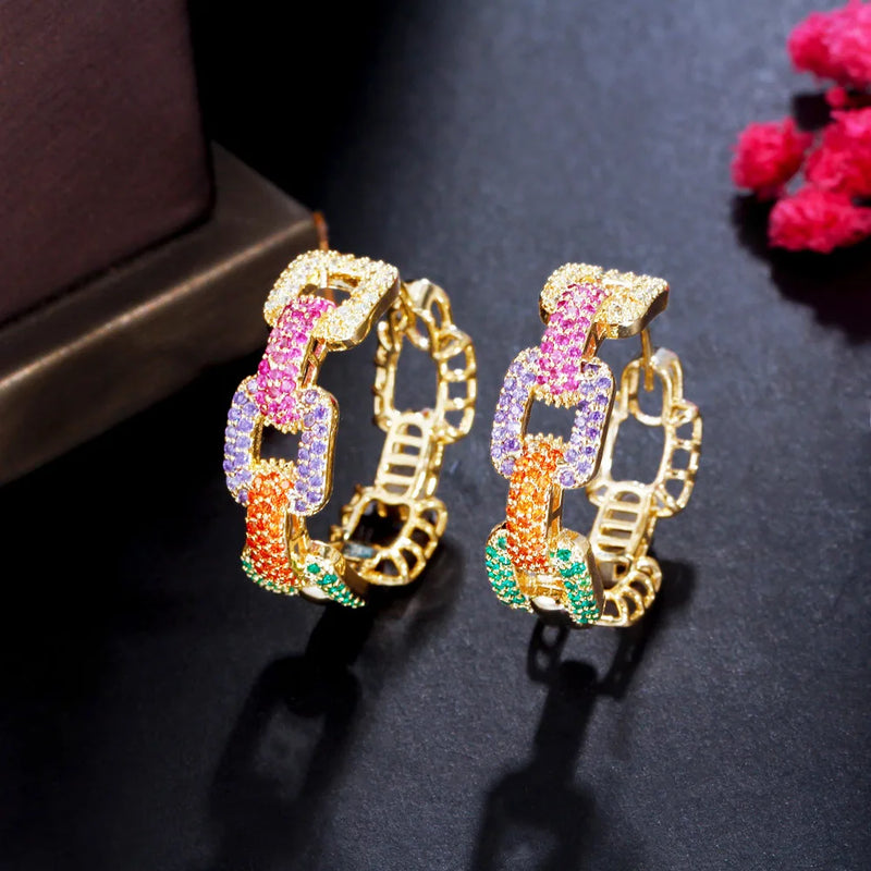 French Temperament Rainbow Circle Gradient Chain Ear Ring