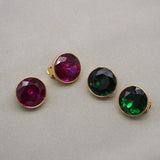 Vintage Sweet Rose Red Rhinestone Round Earclip Retro Large Jewelry