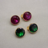 Vintage Sweet Rose Red Rhinestone Round Earclip Retro Large Jewelry