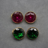 Vintage Sweet Rose Red Rhinestone Round Earclip Retro Large Jewelry
