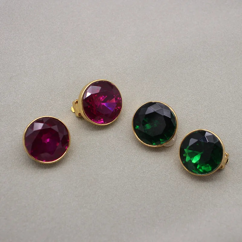 Vintage Sweet Rose Red Rhinestone Round Earclip Retro Large Jewelry