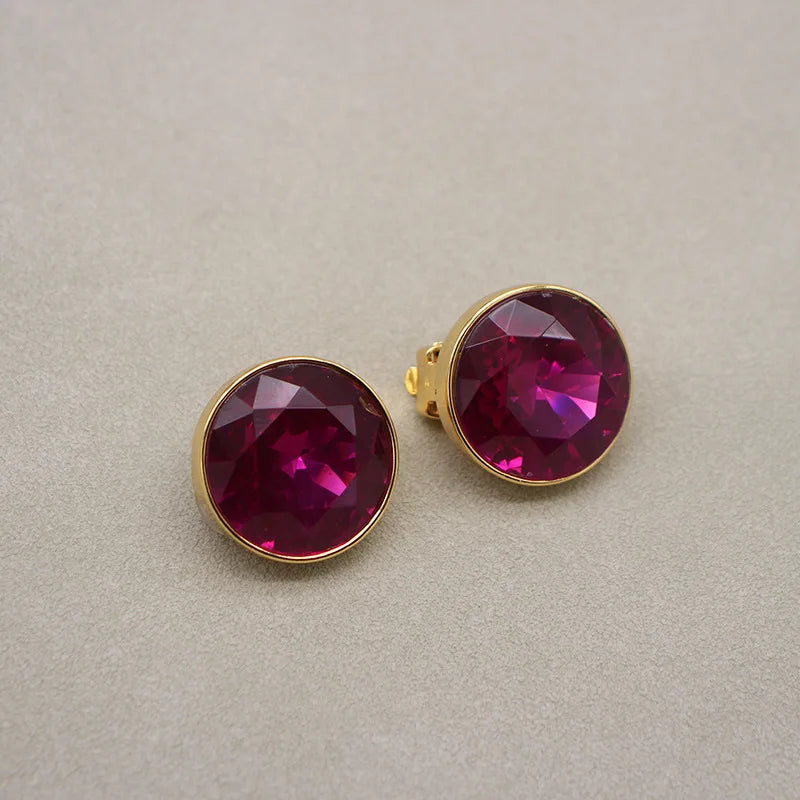 Vintage Sweet Rose Red Rhinestone Round Earclip Retro Large Jewelry