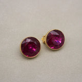 Vintage Sweet Rose Red Rhinestone Round Earclip Retro Large Jewelry