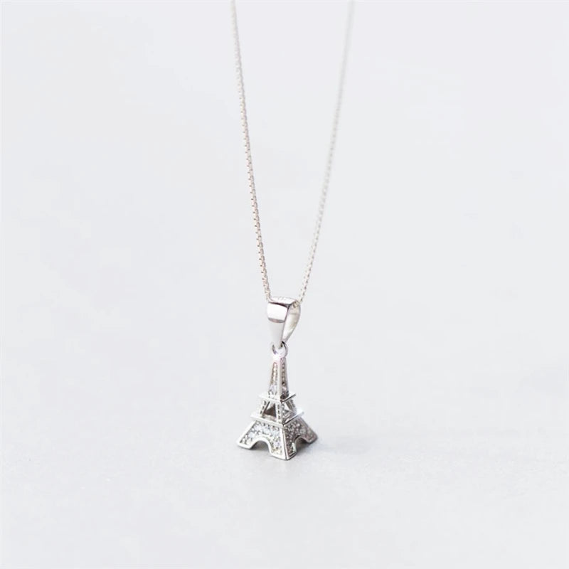 Eiffel Tower Silver Chain Clavicle Necklace SNE227