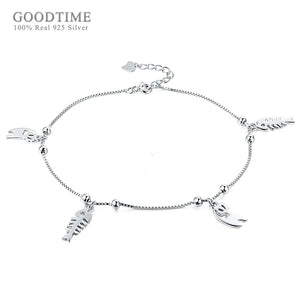 925 Sterling Silver Anklet Cat And Fish Bone Bead Anklet For Women