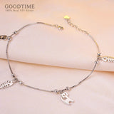 925 Sterling Silver Anklet Cat And Fish Bone Bead Anklet For Women