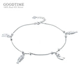 925 Sterling Silver Anklet Cat And Fish Bone Bead Anklet For Women