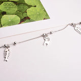 925 Sterling Silver Anklet Cat And Fish Bone Bead Anklet For Women