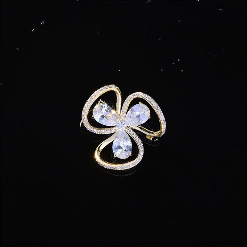 Lovely Flower Cubic Zirconia Brooches for Women Men Suit Dress Lapel Pins