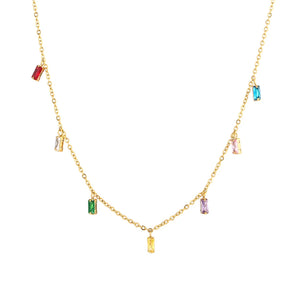 Colorful Zircon Pendant Necklace Stainless Steel Jewelry for Women