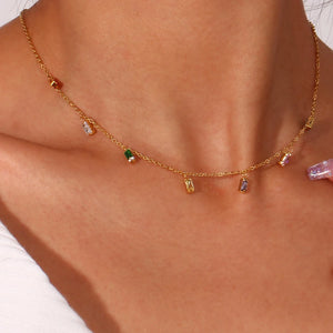 Colorful Zircon Pendant Necklace Stainless Steel Jewelry for Women