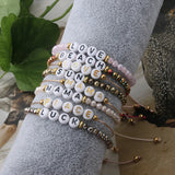 Fresh Water Pearl Clay Bohemian Rope Bracelet with Name Charm