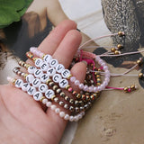 Fresh Water Pearl Clay Bohemian Rope Bracelet with Name Charm