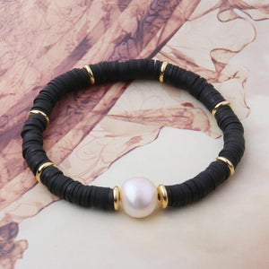 Fresh Water Pearl Clay Bohemian Rope Bracelet with Name Charm