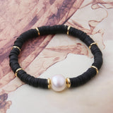 Fresh Water Pearl Clay Bohemian Rope Bracelet with Name Charm