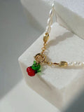 Fresh Water Pearl Necklace Charm Chain for Women Choker Liuli Cherry Pendant