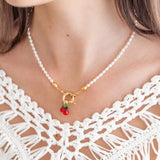 Fresh Water Pearl Necklace Charm Chain for Women Choker Liuli Cherry Pendant