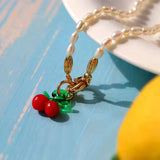 Fresh Water Pearl Necklace Charm Chain for Women Choker Liuli Cherry Pendant