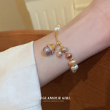 Fresh Water Pearl Zircon Beads Charm Cat Pendant Bracelet Artistic