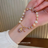 Fresh Water Pearl Zircon Beads Charm Cat Pendant Bracelet Artistic