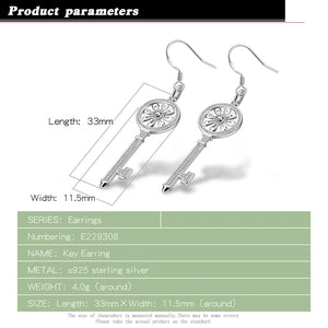 925 Sterling Silver Key Pendant Earrings for Women