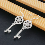 925 Sterling Silver Key Pendant Earrings for Women
