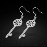 925 Sterling Silver Key Pendant Earrings for Women