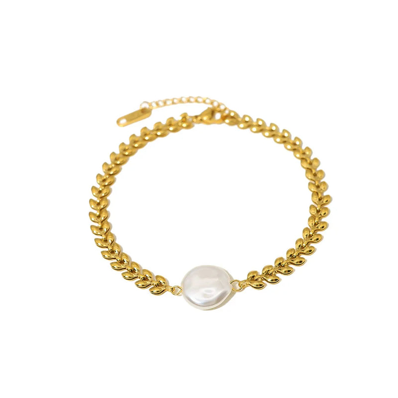 Freshwater Pearl Wheat Chain Bracelet Titanium Steel Female Temptation