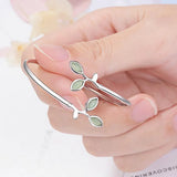 Green Opal Stone Leaf Clasp Bracelet 925 Silver Jewelry