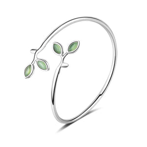 Green Opal Stone Leaf Clasp Bracelet 925 Silver Jewelry