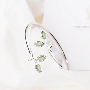 Green Opal Stone Leaf Clasp Bracelet 925 Silver Jewelry