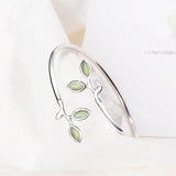 Green Opal Stone Leaf Clasp Bracelet 925 Silver Jewelry