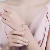 Green Opal Stone Leaf Clasp Bracelet 925 Silver Jewelry