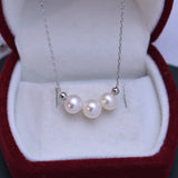 Freshwater 6-7mm Round Bead Pearl Pendant 925 Silver Necklace