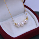 Freshwater 6-7mm Round Bead Pearl Pendant 925 Silver Necklace