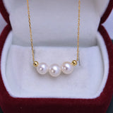 Freshwater 6-7mm Round Bead Pearl Pendant 925 Silver Necklace