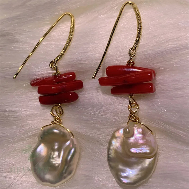 18k Freshwater Baroque Pearl Earring Dangle Drop