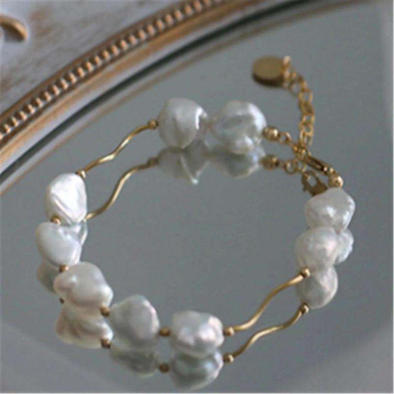Baroque Pearl Bracelet 18K Chain Real Accessories Gift