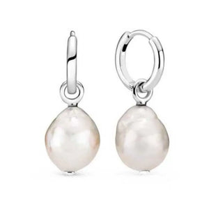 Baroque Pearl Hoop Earrings 925 Silver Women's Jewelry