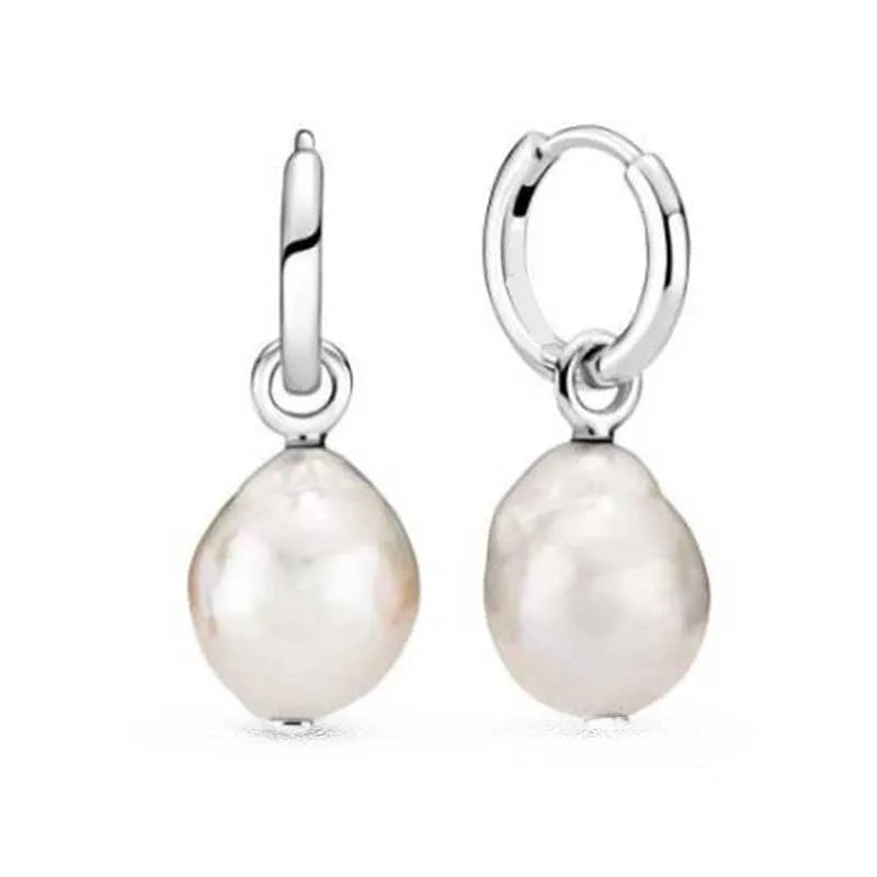 Baroque Pearl Hoop Earrings 925 Silver Women's Jewelry