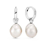 Baroque Pearl Hoop Earrings 925 Silver Women's Jewelry