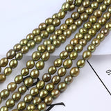 7-8mm Freshwater Pearl Oval Bead Fruit Green Beige for Jewelry Making