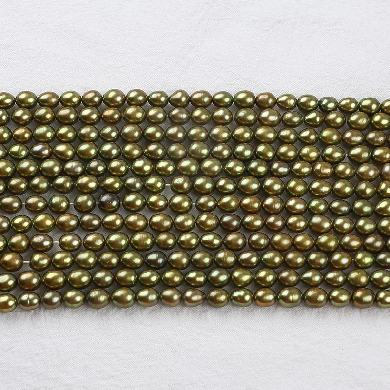 7-8mm Freshwater Pearl Oval Bead Fruit Green Beige for Jewelry Making