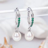 Pearl Drop Earrings Sterling Silver Leverback CZ Paved for Women